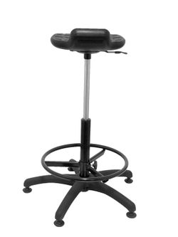 Modelo Worker - Taburete de trabajo ergonómico, giratorio y regulable en altura (aro reposapiés incluido) - Asiento de poliuretano inyectado de alta resistencia - Color negro.