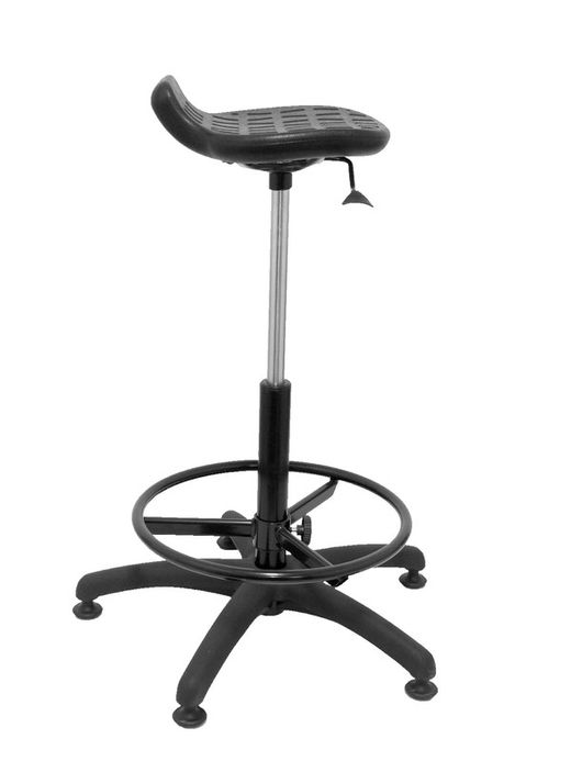 Modelo Worker - Taburete de trabajo ergonómico, giratorio y regulable en altura (aro reposapiés incluido) - Asiento de poliuretano inyectado de alta resistencia - Color negro.