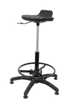 Modelo Worker - Taburete de trabajo ergonómico, giratorio y regulable en altura (aro reposapiés incluido) - Asiento de poliuretano inyectado de alta resistencia - Color negro.