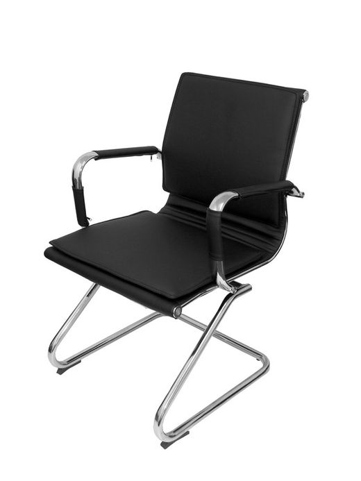 Modelo Yeste patín - Sillón de oficina ergonómico confidente/espera con patín cromado - Asiento y respaldo tapizados en similpiel color negro