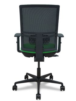 Modelo Yunquera - Silla de oficina ergonómica con mecanismo sincro, brazos regulables y ajustable en altura - Respaldo de malla transpirable en color negro y asiento tapizados en tejido BALI color pistacho.
