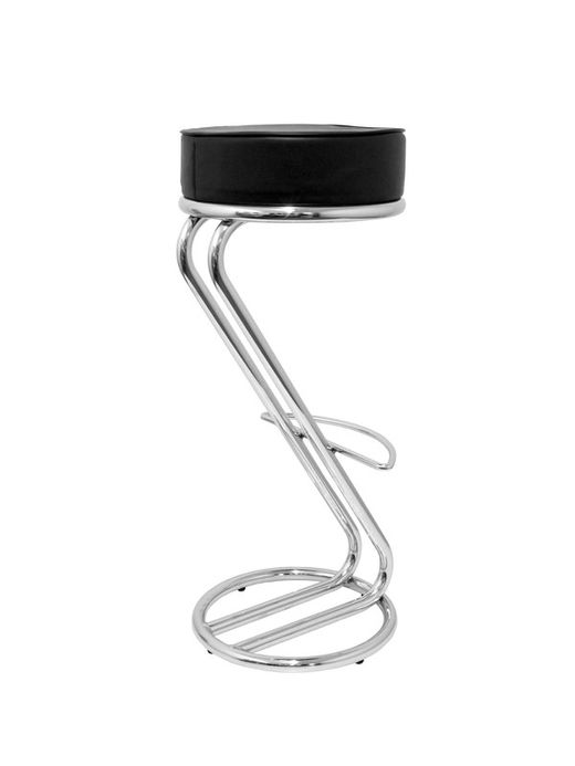 Modelo Zeta- Taburete de bar, con estructura cromada y anillo reposapiés - Asiento tapizado en similpiel color negro