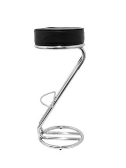 Modelo Zeta- Taburete de bar, con estructura cromada y anillo reposapiés - Asiento tapizado en similpiel color negro