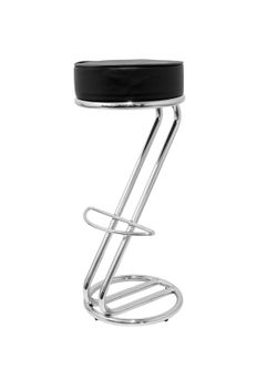 Modelo Zeta- Taburete de bar, con estructura cromada y anillo reposapiés - Asiento tapizado en similpiel color negro