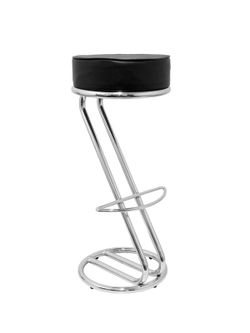 Modelo Zeta- Taburete de bar, con estructura cromada y anillo reposapiés - Asiento tapizado en similpiel color negro
