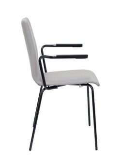 NOWYSTYL - Modelo Cafe VII.  Pack de 4 sillas confidentes ergonómica, apilable, multiusos y estructura en color negro con brazos. Asiento y respaldo tapizados en tejido era color gris.