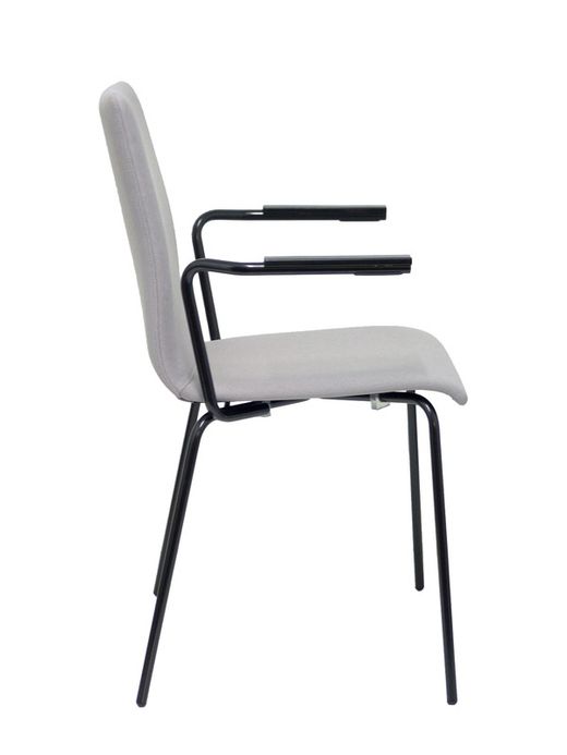 NOWYSTYL - Modelo Cafe VII.  Pack de 4 sillas confidentes ergonómica, apilable, multiusos y estructura en color negro con brazos. Asiento y respaldo tapizados en tejido era color gris.