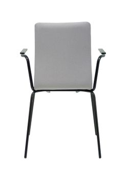 NOWYSTYL - Modelo Cafe VII.  Pack de 4 sillas confidentes ergonómica, apilable, multiusos y estructura en color negro con brazos. Asiento y respaldo tapizados en tejido era color gris.