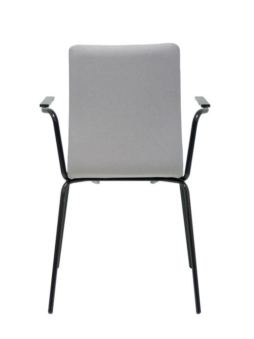 NOWYSTYL - Modelo Cafe VII.  Pack de 4 sillas confidentes ergonómica, apilable, multiusos y estructura en color negro con brazos. Asiento y respaldo tapizados en tejido era color gris.