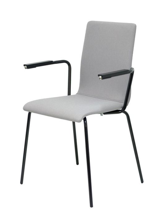 NOWYSTYL - Modelo Cafe VII.  Pack de 4 sillas confidentes ergonómica, apilable, multiusos y estructura en color negro con brazos. Asiento y respaldo tapizados en tejido era color gris.