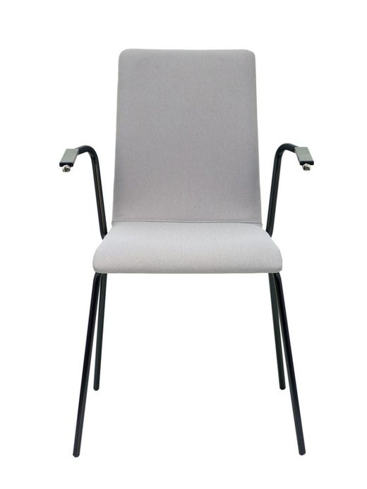 NOWYSTYL - Modelo Cafe VII.  Pack de 4 sillas confidentes ergonómica, apilable, multiusos y estructura en color negro con brazos. Asiento y respaldo tapizados en tejido era color gris.