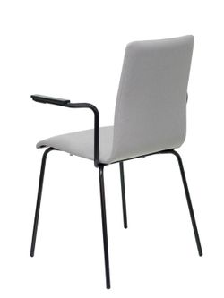 NOWYSTYL - Modelo Cafe VII.  Pack de 4 sillas confidentes ergonómica, apilable, multiusos y estructura en color negro con brazos. Asiento y respaldo tapizados en tejido era color gris.