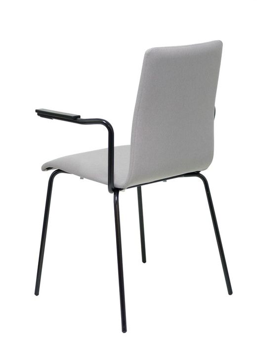 NOWYSTYL - Modelo Cafe VII.  Pack de 4 sillas confidentes ergonómica, apilable, multiusos y estructura en color negro con brazos. Asiento y respaldo tapizados en tejido era color gris.