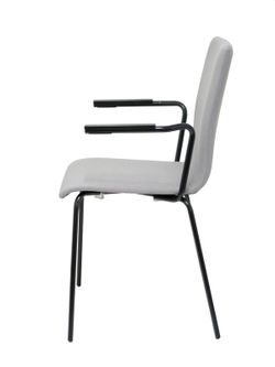 NOWYSTYL - Modelo Cafe VII.  Pack de 4 sillas confidentes ergonómica, apilable, multiusos y estructura en color negro con brazos. Asiento y respaldo tapizados en tejido era color gris.