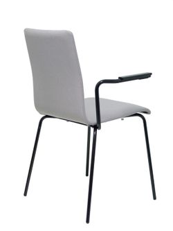NOWYSTYL - Modelo Cafe VII.  Pack de 4 sillas confidentes ergonómica, apilable, multiusos y estructura en color negro con brazos. Asiento y respaldo tapizados en tejido era color gris.