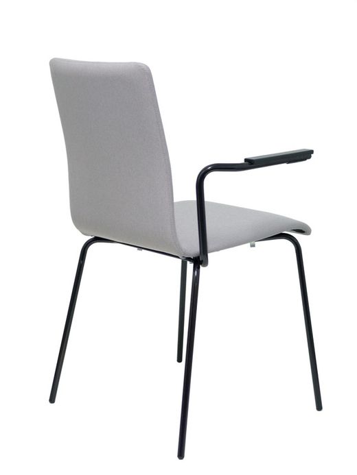 NOWYSTYL - Modelo Cafe VII.  Pack de 4 sillas confidentes ergonómica, apilable, multiusos y estructura en color negro con brazos. Asiento y respaldo tapizados en tejido era color gris.