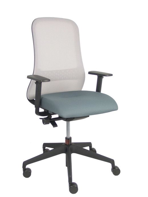 NOWYSTYL Modelo Souly - Silla operativa con mecanismo sincro con traslack y brazos regulables 2D - Asiento tapizado en tejido bondai color gris y respaldo de malla en color gris, con refuerzo lumbar ajustable.