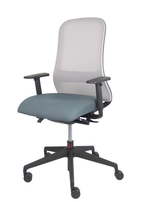 NOWYSTYL Modelo Souly - Silla operativa con mecanismo sincro con traslack y brazos regulables 2D - Asiento tapizado en tejido bondai color gris y respaldo de malla en color gris, con refuerzo lumbar ajustable.