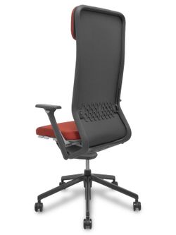 NOWYSTYL Modelo YouTeam - Silla de dirección con mecanismo sincro con traslack y brazos regulables 4D - Respaldo alto tapizado con reposacabezas tapizado y lumbar regulable. Asiento tapizado en tejido Step Melange en color rojo.