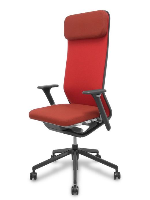 NOWYSTYL Modelo YouTeam - Silla de dirección con mecanismo sincro con traslack y brazos regulables 4D - Respaldo alto tapizado con reposacabezas tapizado y lumbar regulable. Asiento tapizado en tejido Step Melange en color rojo.