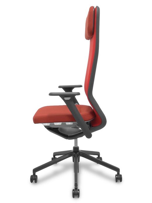 NOWYSTYL Modelo YouTeam - Silla de dirección con mecanismo sincro con traslack y brazos regulables 4D - Respaldo alto tapizado con reposacabezas tapizado y lumbar regulable. Asiento tapizado en tejido Step Melange en color rojo.