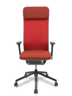 NOWYSTYL Modelo YouTeam - Silla de dirección con mecanismo sincro con traslack y brazos regulables 4D - Respaldo alto tapizado con reposacabezas tapizado y lumbar regulable. Asiento tapizado en tejido Step Melange en color rojo.