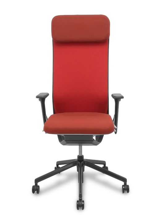 NOWYSTYL Modelo YouTeam - Silla de dirección con mecanismo sincro con traslack y brazos regulables 4D - Respaldo alto tapizado con reposacabezas tapizado y lumbar regulable. Asiento tapizado en tejido Step Melange en color rojo.