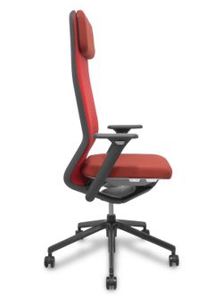 NOWYSTYL Modelo YouTeam - Silla de dirección con mecanismo sincro con traslack y brazos regulables 4D - Respaldo alto tapizado con reposacabezas tapizado y lumbar regulable. Asiento tapizado en tejido Step Melange en color rojo.