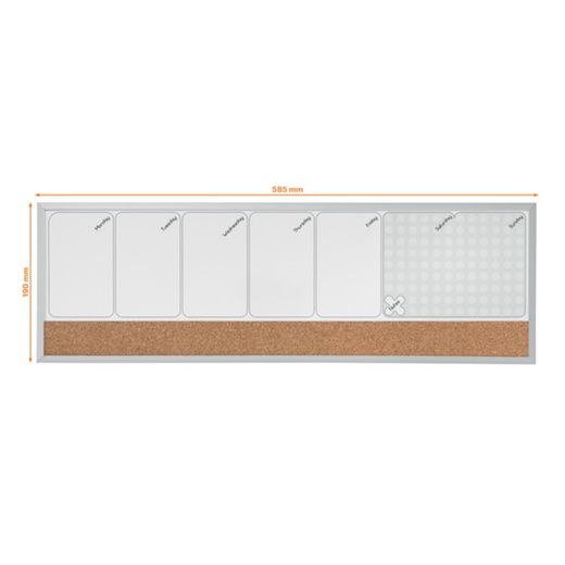 Organizador semanal magnético + quadro de cortiça (horizontal) NOBO 585x190 mm