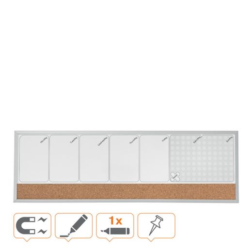 Organizador semanal magnético + quadro de cortiça (horizontal) NOBO 585x190 mm
