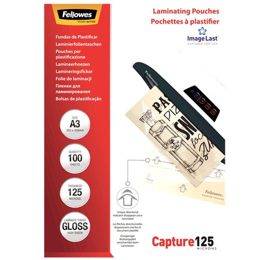 Confezione da 100 buste plastificate 125 micron lucide A3