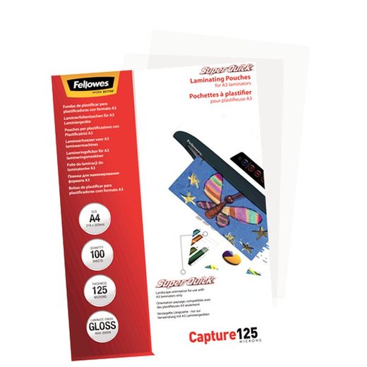 Pack 100 Laminating Sleeves 125 microns Gloss A4 High Speed