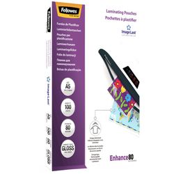 Pack 100 pochettes de plastification 80 microns brillant A5