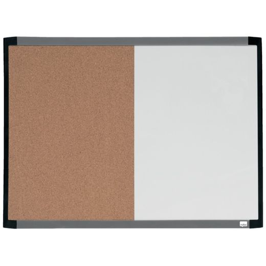 Pizarra magnética y tablero de noticias corcho (división vertical) NOBO 585X430 mm, marco colores surtidos (blanco, gris o negro)