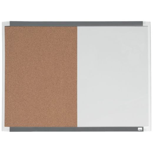 Pizarra magnética y tablero de noticias corcho (división vertical) NOBO 585X430 mm, marco colores surtidos (blanco, gris o negro)