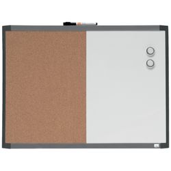 Pizarra magnética y tablero de noticias corcho (división vertical) NOBO 585X430 mm, marco colores surtidos (blanco, gris o negro)
