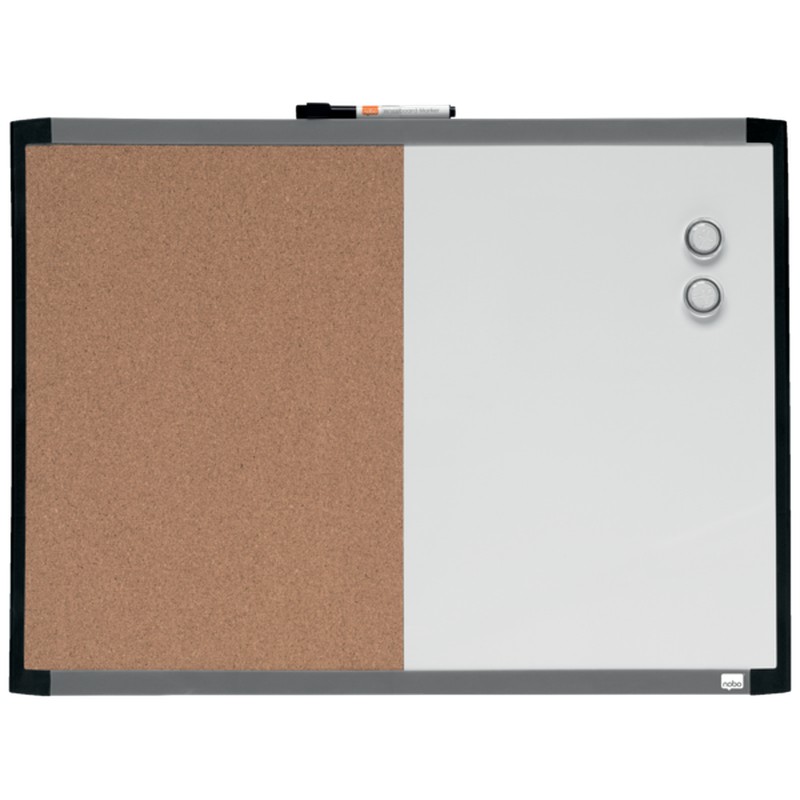 Lavagna magnetica e bacheca in sughero (divisione verticale) NOBO 585X430  mm, cornice colori assortiti (bianco, grigio o nero) — KounterPRO