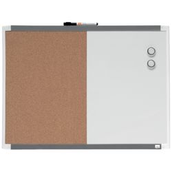 Pizarra magnética y tablero de noticias corcho (división vertical) NOBO 585X430 mm, marco colores surtidos (blanco, gris o negro)