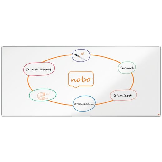 NOBO Premium Plus förglasad stålskiffer 2700x1200mm, vit
