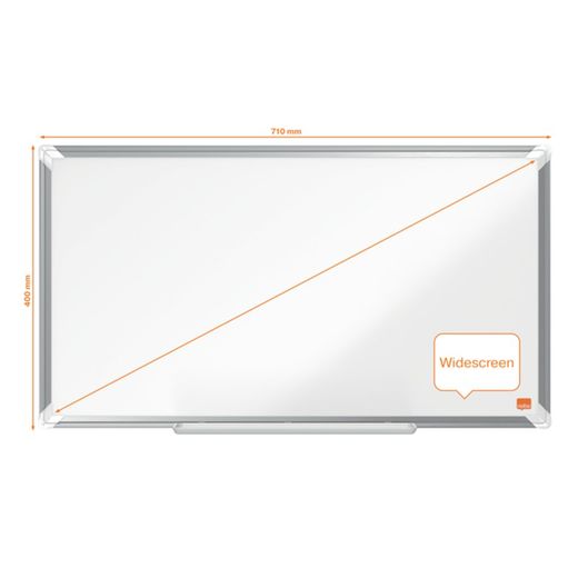 NOBO Premium Plus 32" gelakt stalen panoramalei, 710x400mm, wit