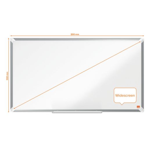 NOBO Premium Plus 40" gelakt stalen panoramalei, 890x500mm, wit