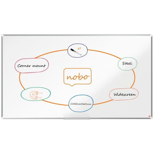 NOBO Premium Plus 85" Panoramatafel aus lackiertem Stahl, 1880 x 1060 mm, weiß