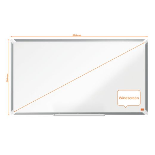 NOBO Premium Plus 40" Panorama-Schieferplatte aus verglastem Stahl, 890 x 500 mm, weiß