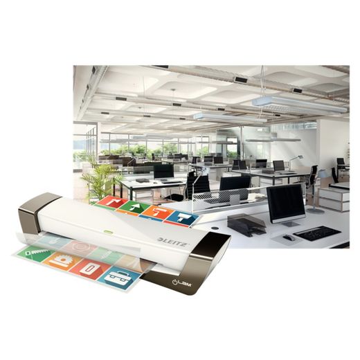 Plastificadora iLAM Office DIN A4, plata/blanco