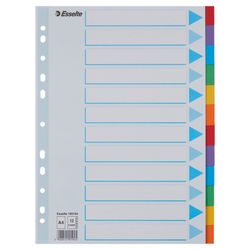 Separadores multitaladro. DIN A4. Cartulina índice color. Pestañas cartón 200g. 1-12, multicolor