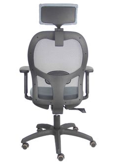 Silla con sistema traslack con malla negra y asiento bali gris con brazos 3D, cabecero regulable