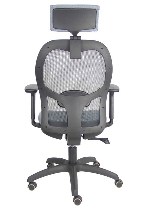 Silla con sistema traslack con malla negra y asiento bali gris con brazos 3D, cabecero regulable