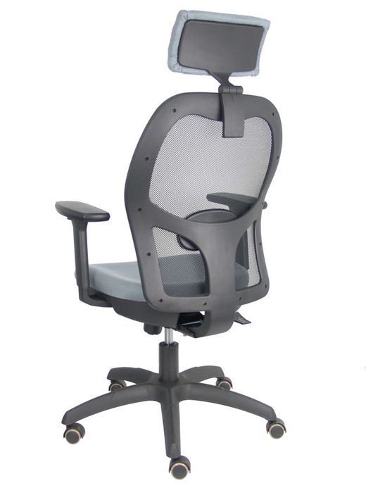 Silla con sistema traslack con malla negra y asiento bali gris con brazos 3D, cabecero regulable