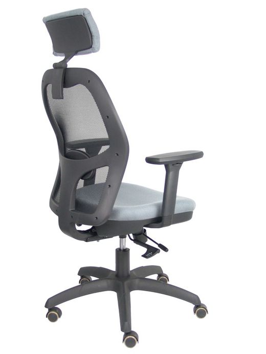 Silla con sistema traslack con malla negra y asiento bali gris con brazos 3D, cabecero regulable