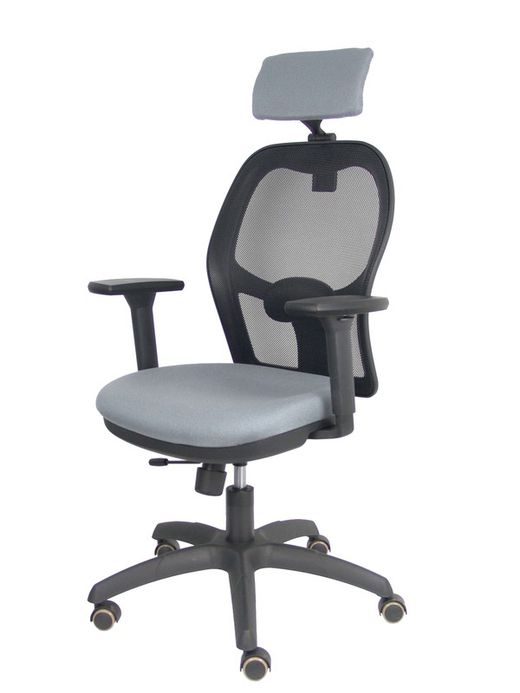 Silla con sistema traslack con malla negra y asiento bali gris con brazos 3D, cabecero regulable